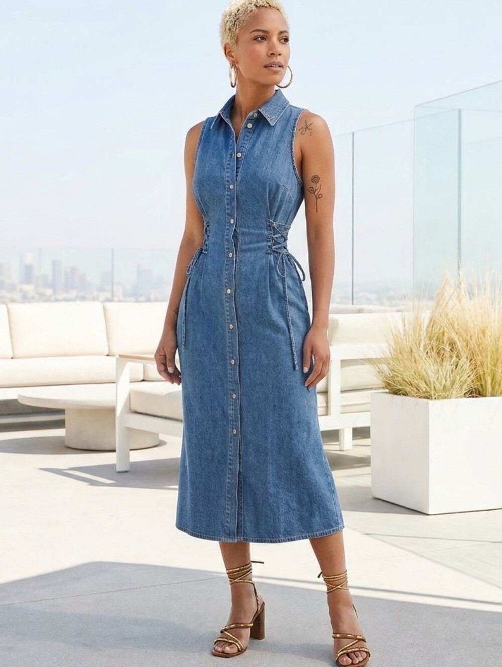Eastwest💙Cinched Waist Flattering Denim Midi Size M - Picture 1 of 13